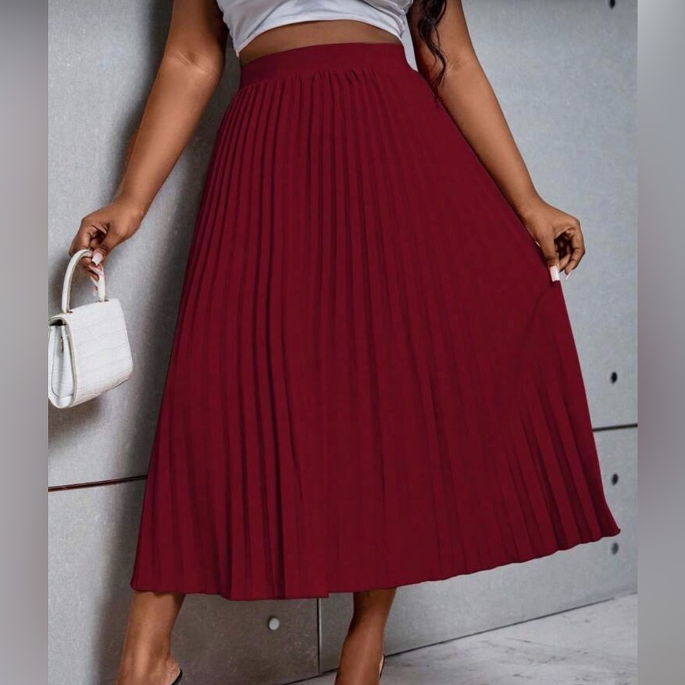 Burgundy Pleated Midi Skirt NWT | High Waist | Flowy Classic